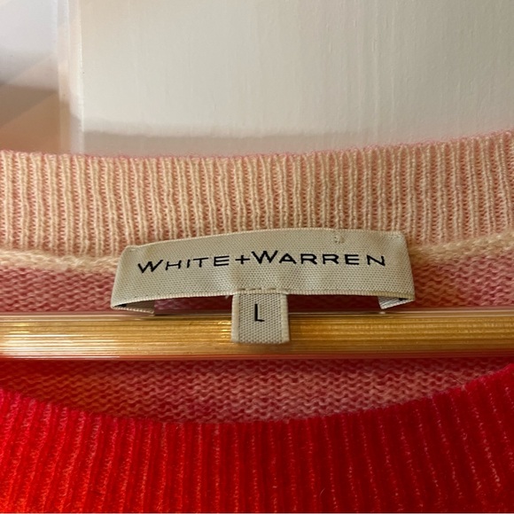 White + Warren Ombre Pink, Red, Orange and Yellow Sweater 100% cashmere Size L - Picture 3 of 5